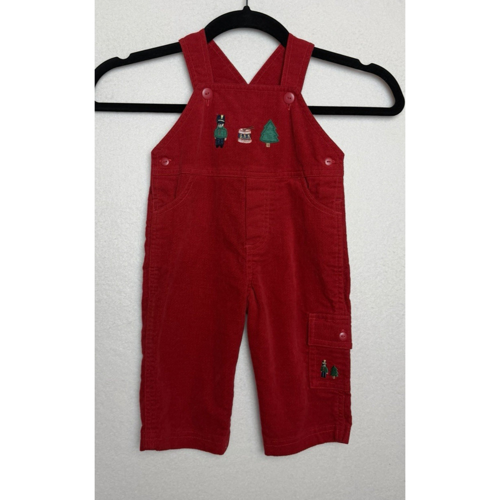 Baby Christmas Overalls Red Corduroy w/ Embroidery Size 6/9 Months Unisex